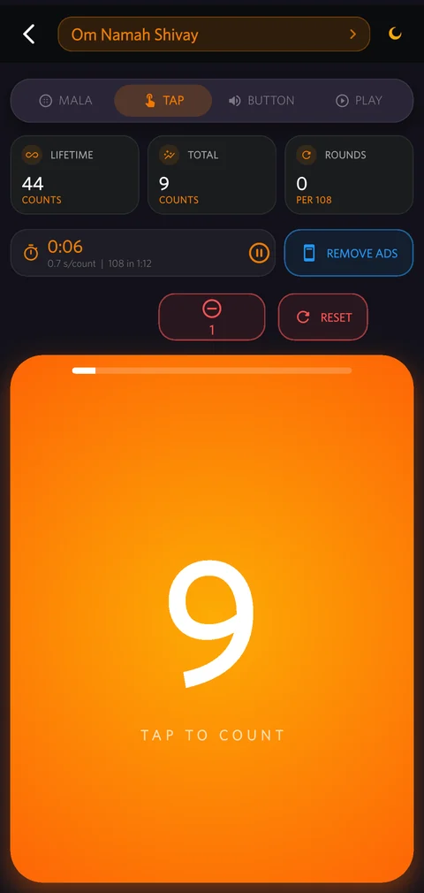 Tap mode in Easy Counter in dark mode.