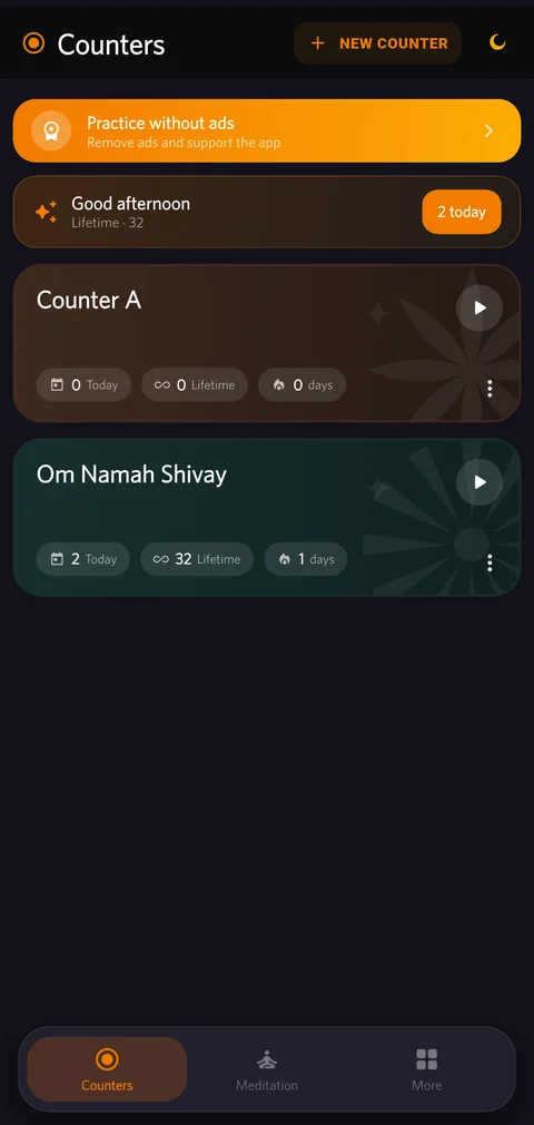 The Counters screen in Easy Counter in dark mode.