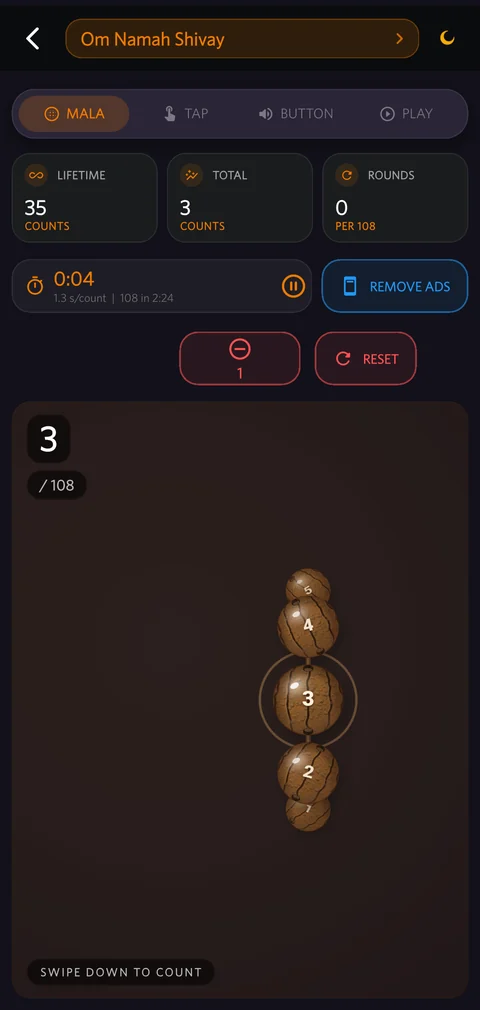 Mala mode in Easy Counter in dark mode.
